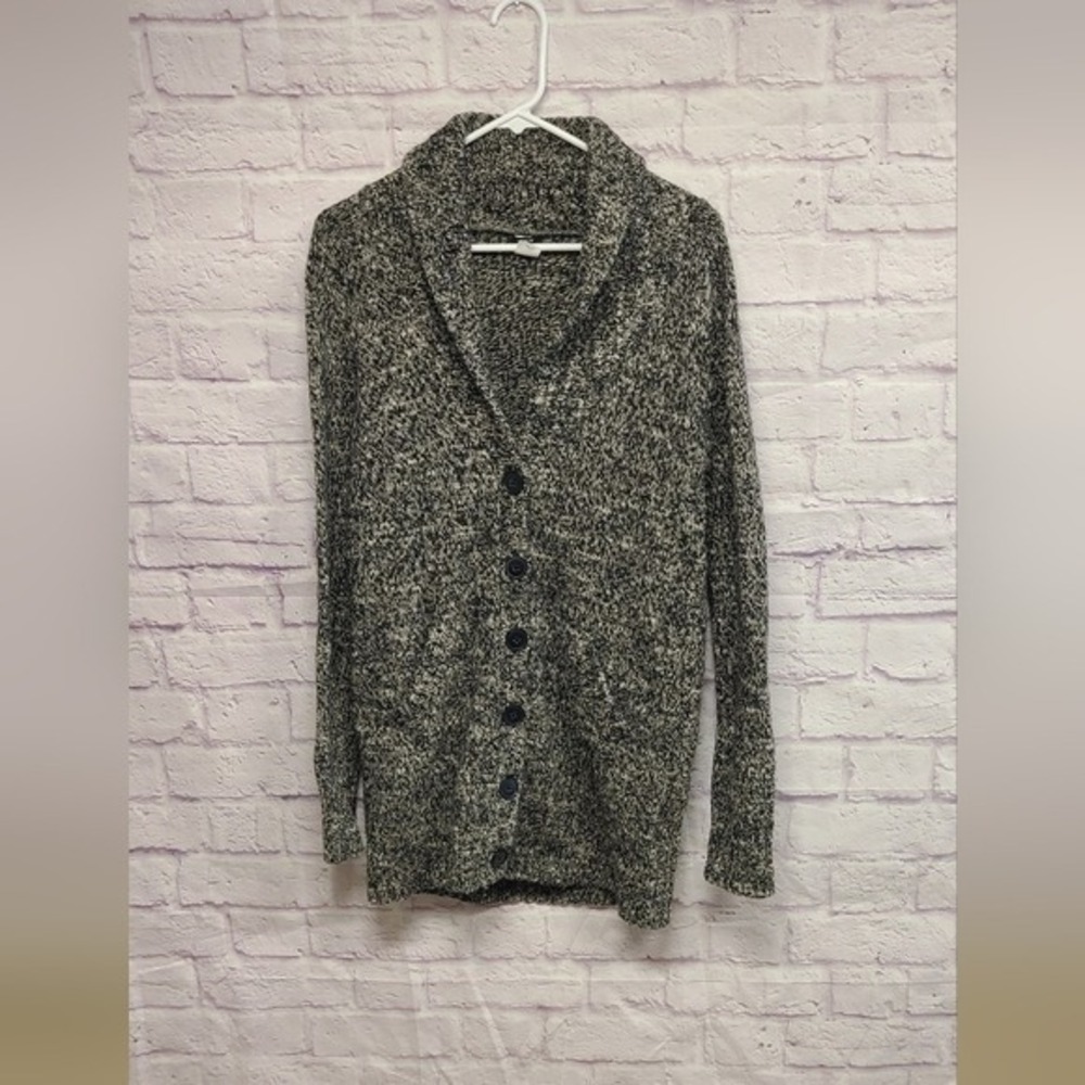 J.Crew Shawl Collar Cardigan Sweater Wool Blend Black White Marled Size‎ M